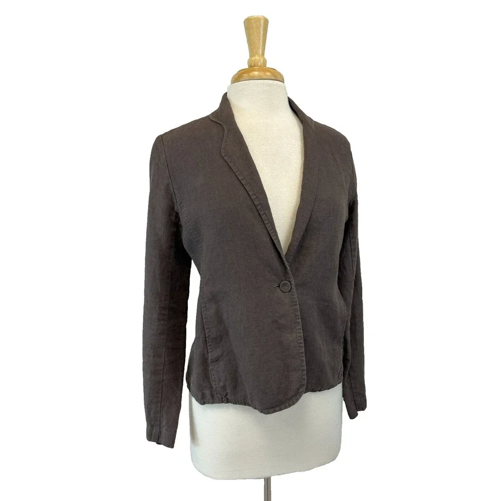 Eileen‎ Fisher Brown One Button Blazer Unlined Irish Linen Pick Stitching SZ S